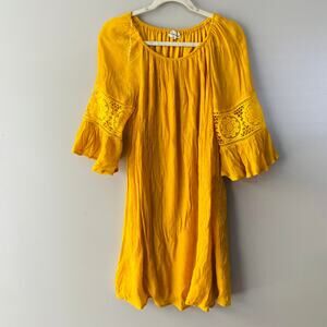 Indigo Rose yellow artisanal sun dress (Size: Medium)
